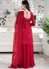 Red Sequins Embroidered Georgette Readymade Suit