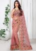 Pink Resham Embroidered Net Saree
