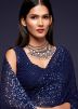 Blue Sequins & Thread Embroidered Georgette Saree