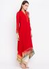 Red Asymmetrical Readymade Georgette Kurti