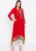 Red Asymmetrical Readymade Georgette Kurti
