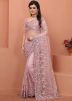 Pink Embroidered Net Festive Saree