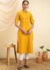 Yellow Plain Readymade Kurta Set In Rayon