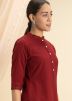 Maroon Plain Readymade Kurta Set In Rayon