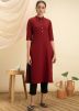 Maroon Plain Readymade Kurta Set In Rayon
