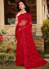 Red Embroidered Net Saree & Blouse