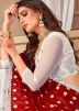 White & Red Half N Half Embroidered Saree