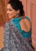 Grey Thread Embroidered Silk Saree