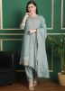 Light Blue Thread Embroidered Pant Suit Set