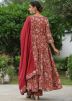 Red Printed Anarkali Suit Set