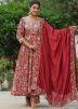 Red Printed Anarkali Suit Set