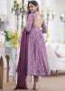 Purple Printed Anarkali Suit Set