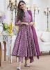 Purple Printed Anarkali Suit Set