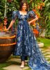 Blue Printed Anarkali Suit Set