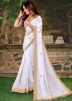 White Embroidered Saree In Georgette