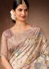 Beige Printed Organza Saree