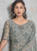 Grey Sequins Embellished Georgette Saree 
