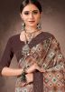 Brown Digital Print Saree In Chanderi