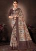 Brown Digital Print Saree In Chanderi