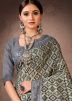 Grey Digital Print Chanderi Saree & Blouse