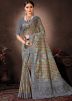 Grey Digital Printed Saree & Blouse