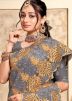 Grey Embroidered Saree In Net