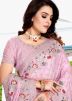 Pink Embroidered Saree In Crape