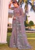 Lavender Embroidered Saree In Net