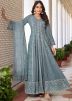 Grey Thread Embroidered Georgette Front Slit Set
