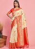 Off White Woven Work Art Silk Saree