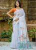 White Silk Saree In Woven Work