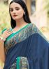 Blue Printed Saree In Crape