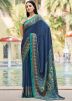 Blue Printed Saree In Crape