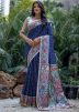 Blue Printed Tussar Silk Saree