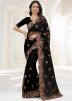 Black Resham Embroidered Net Saree