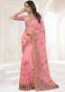 Pink Resham Work Net Saree