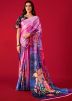 Multicolor Digital Printed Saree In Satin
