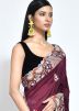 Wine Crape Saree In Thread Embroidery
