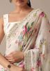 Off White Digital Printed Saree In Georgette