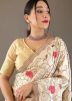 Cream Thread Embroidered Saree