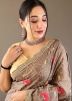 Grey Thread Embroidered Saree & Blouse