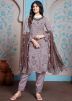 Grey Georgette Pant Suit In Thread Embroidery