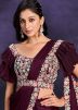 Wine Pre-Stitched Embroidered Saree