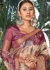Purple Printed Saree In Silk