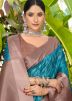 Teal Blue Saree In Printed Work