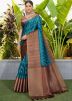 Teal Blue Saree In Printed Work