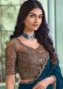 Teal Blue Embroidered Border Georgette Saree