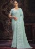 Turquoise Thread Embroidered Saree In Georgette