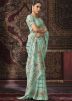 Turquoise Thread Embroidered Georgette Saree