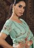 Turquoise Thread Embroidered Georgette Saree